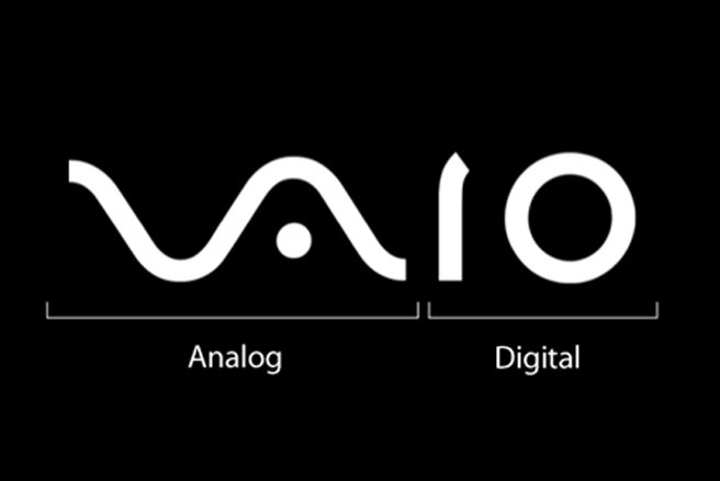 Logo Vaio của Sony là sự kết hợp của công nghệ Analog (chữ VA với thiết kế dạng sóng) và kỹ thuật số (IO đại diện cho mã nhị phân) 