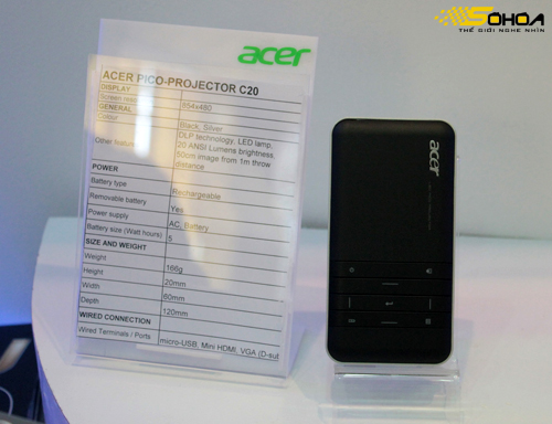 C20 là mẫu máy chiếu bỏ túi dòng Pico-Projector của Acer.